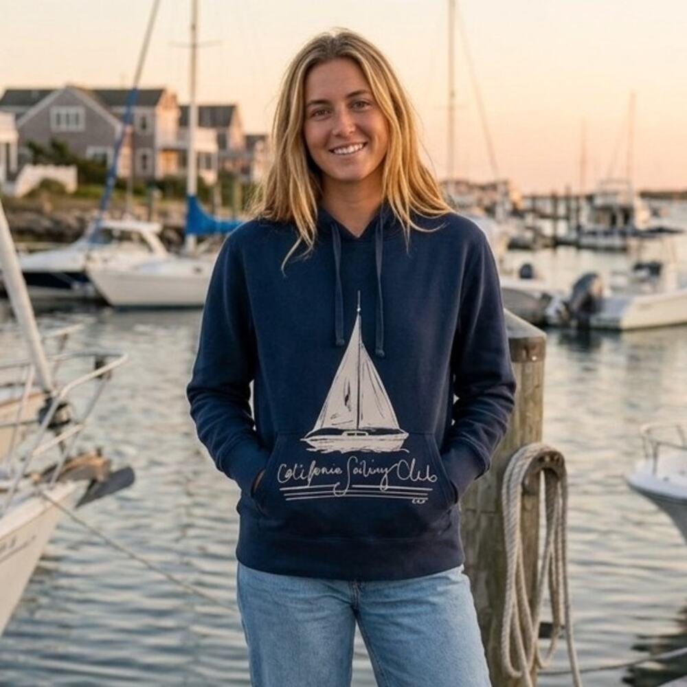J.Crew "California Sailing Club" Graphic Hoodie Sweatshirt - Navy Blue - Size M